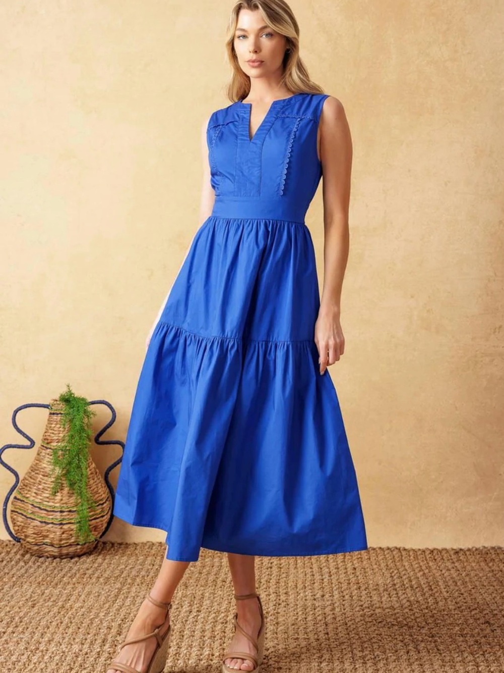 NWOT FLYING TOMATO Royal Blue Tiered Midi Dress
